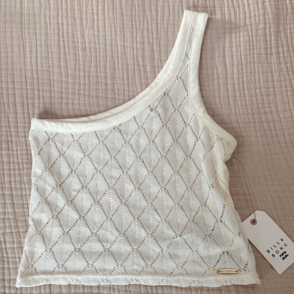 Billabong White One-Shoulder Open-Knit Cropped Tank